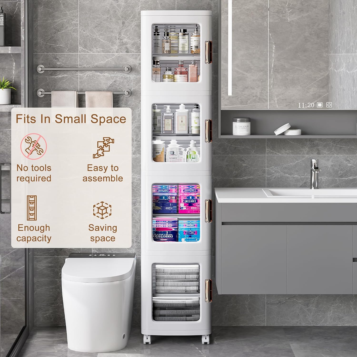 Detalle de VECELO Narrow Storage Cabinet, 4-Tier