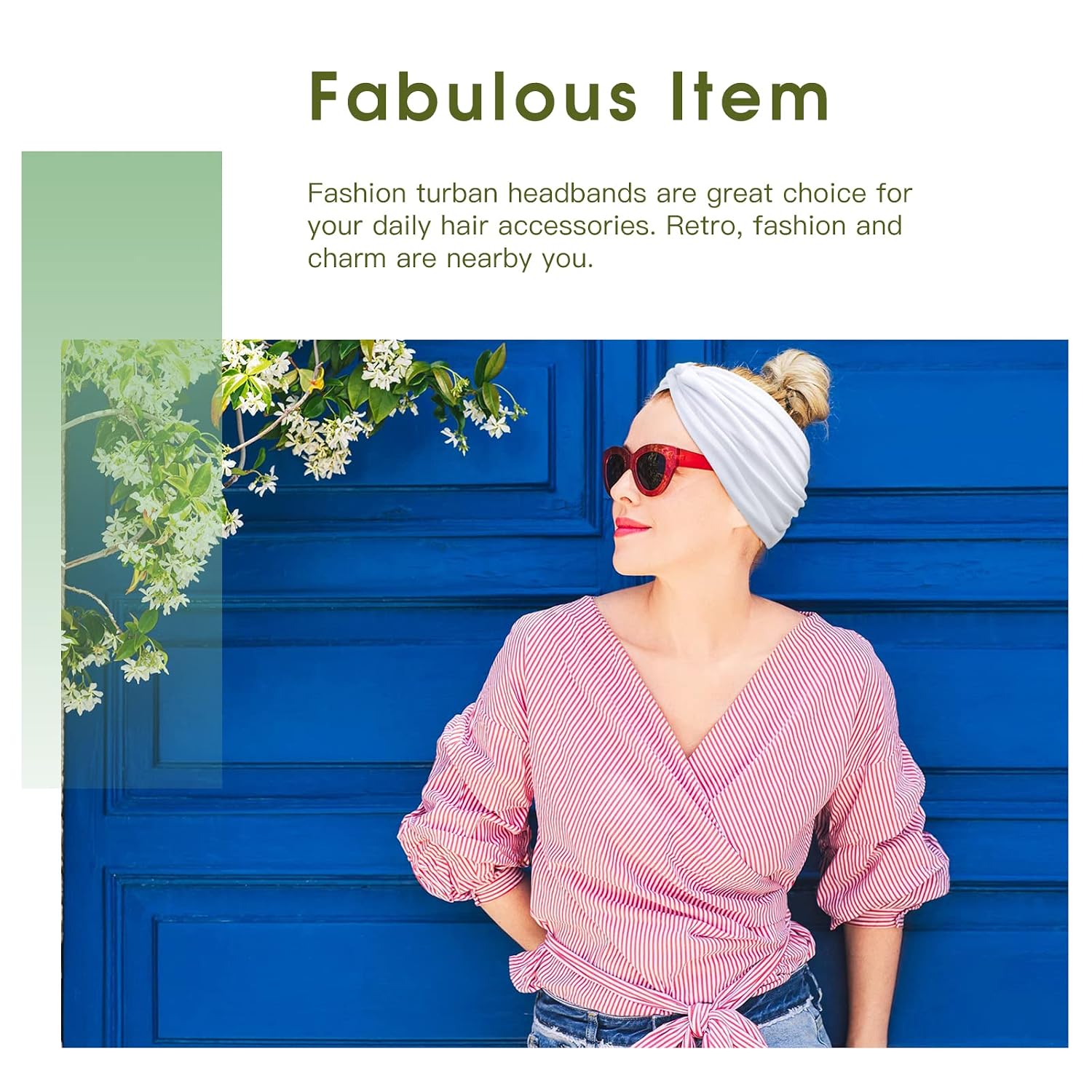 Detalle 2 de Tobeffect Elegant Turban Headbands, 7-Inch Wide Stretchy Headbands, 6-Pack