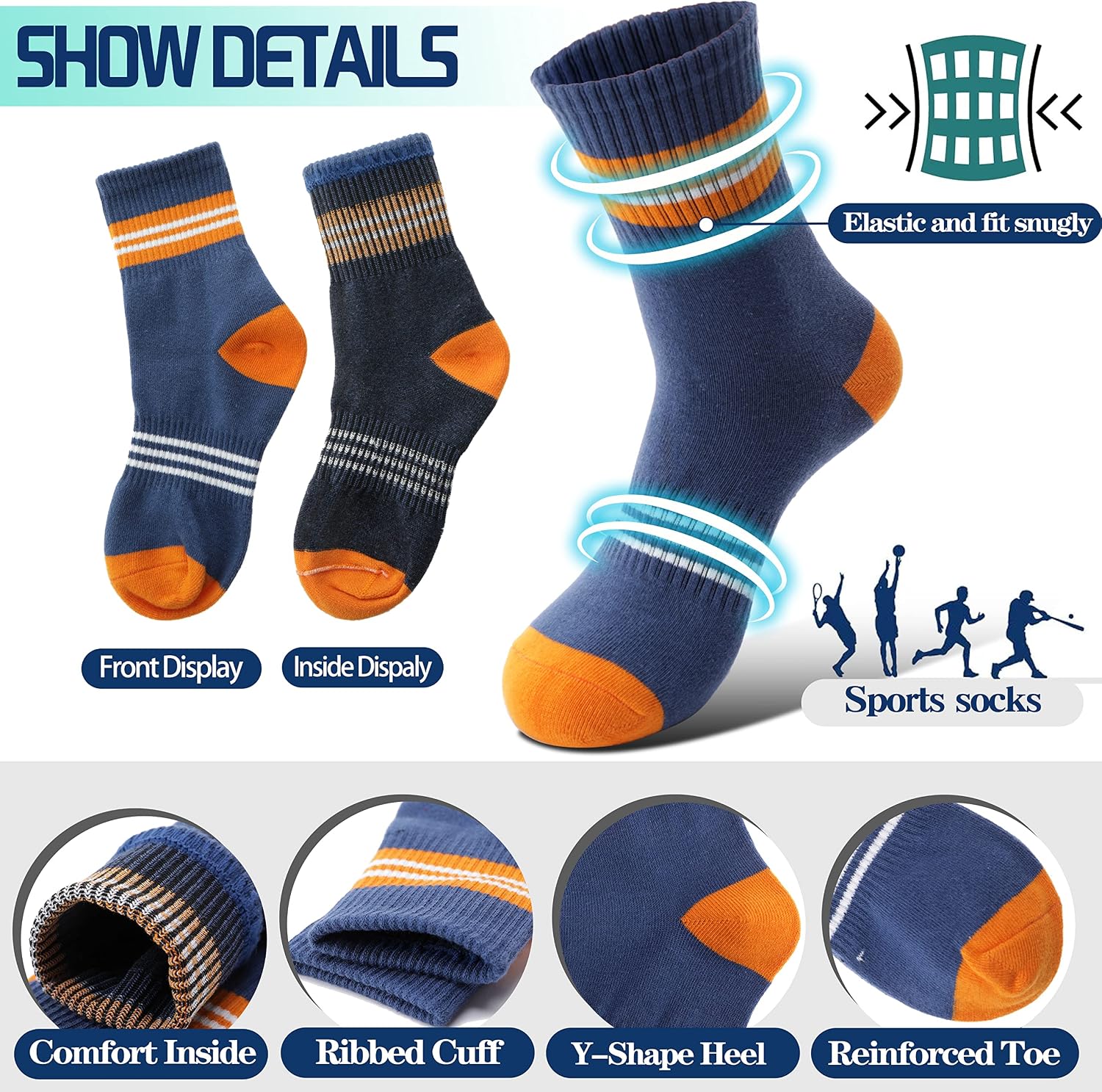 Thumbnail 3 de Welwoos Kids Athletic Crew Socks 6 Pairs