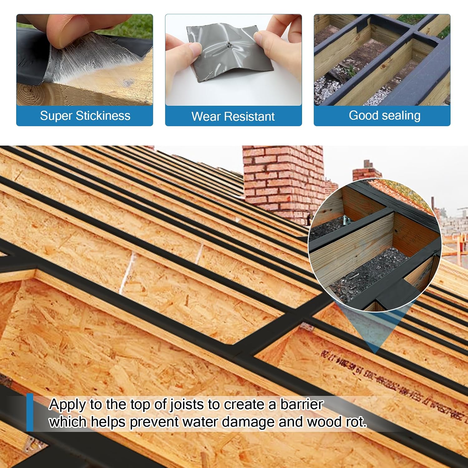 Detalle de Heelos Butyl Adhesive Tape 3''x50' (4 Pack) for Deck Joists