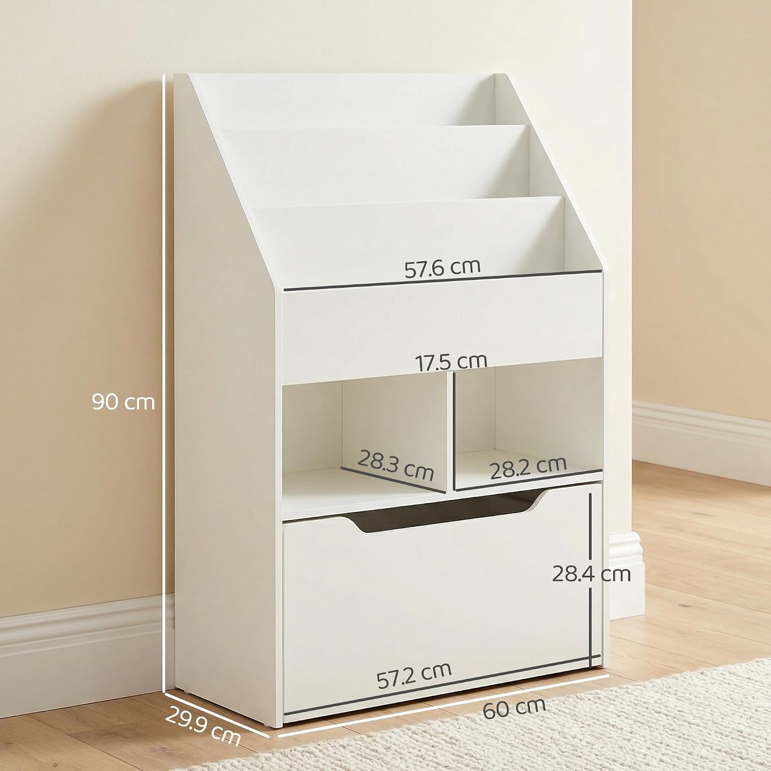 Thumbnail 2 de HOMCOM Kids Bookshelf with Moveable Drawer – Montessori-Inspired White Bookcase on Wheels