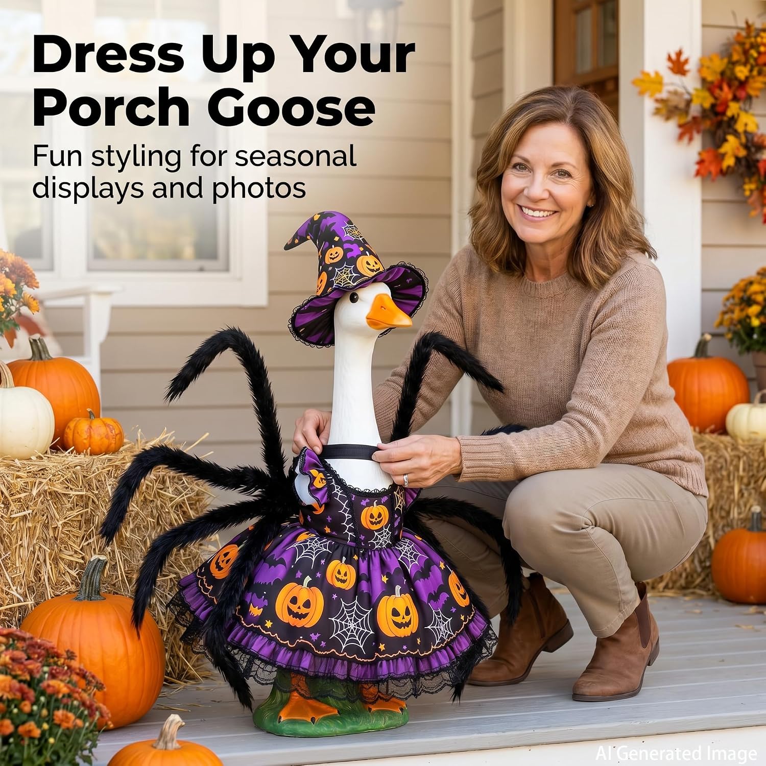 Detalle de DaGailen Halloween Porch Goose Outfit for 23-Inch Statues with Witch Hat