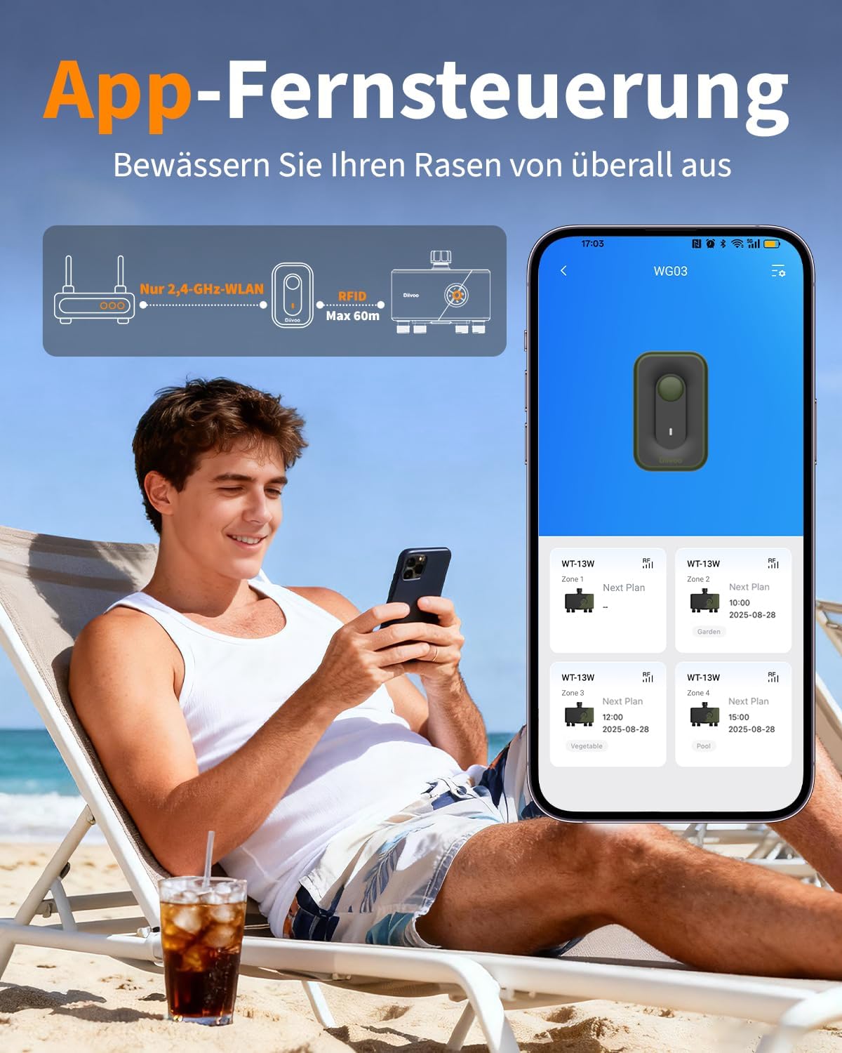 Thumbnail 2 de Diivoo Bewässerungscomputer WLAN 4 Ausgänge