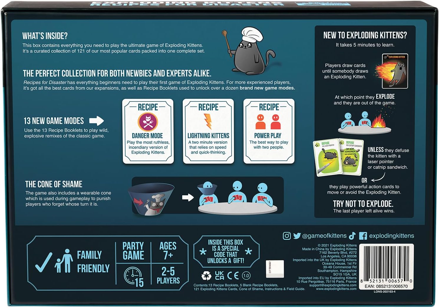 Detalle de Exploding Kittens Recipes for Disaster – Le Recueil ultime (13 modes) pour 2–5 joueurs
