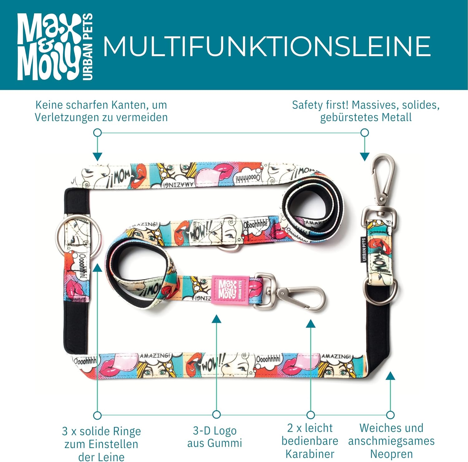 Thumbnail 3 de Max & Molly Multifunktions-Hundeleine 2 m mit 2 Karabinern (Cherry Bloom/XS) – gepolstert, sicher & flexibel