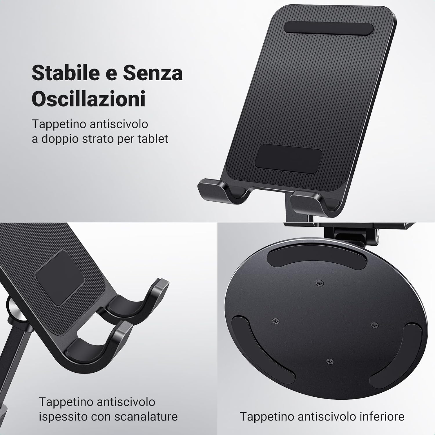 Detalle 2 de UGREEN supporto cellulare regolabile da tavolo con base girevole 360° per iPad mini e smartphone 4–9,7