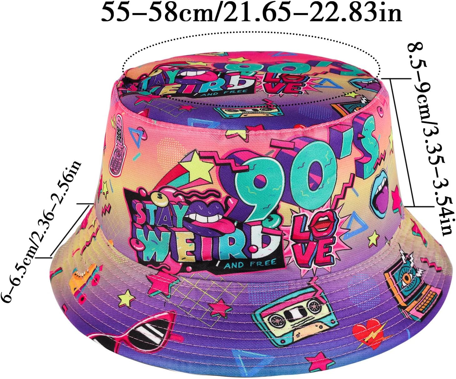 Detalle de MILAKOO Fischerhut Bucket Hat Retro 80er/90er Stil – uni, reversibel, doppelseitig