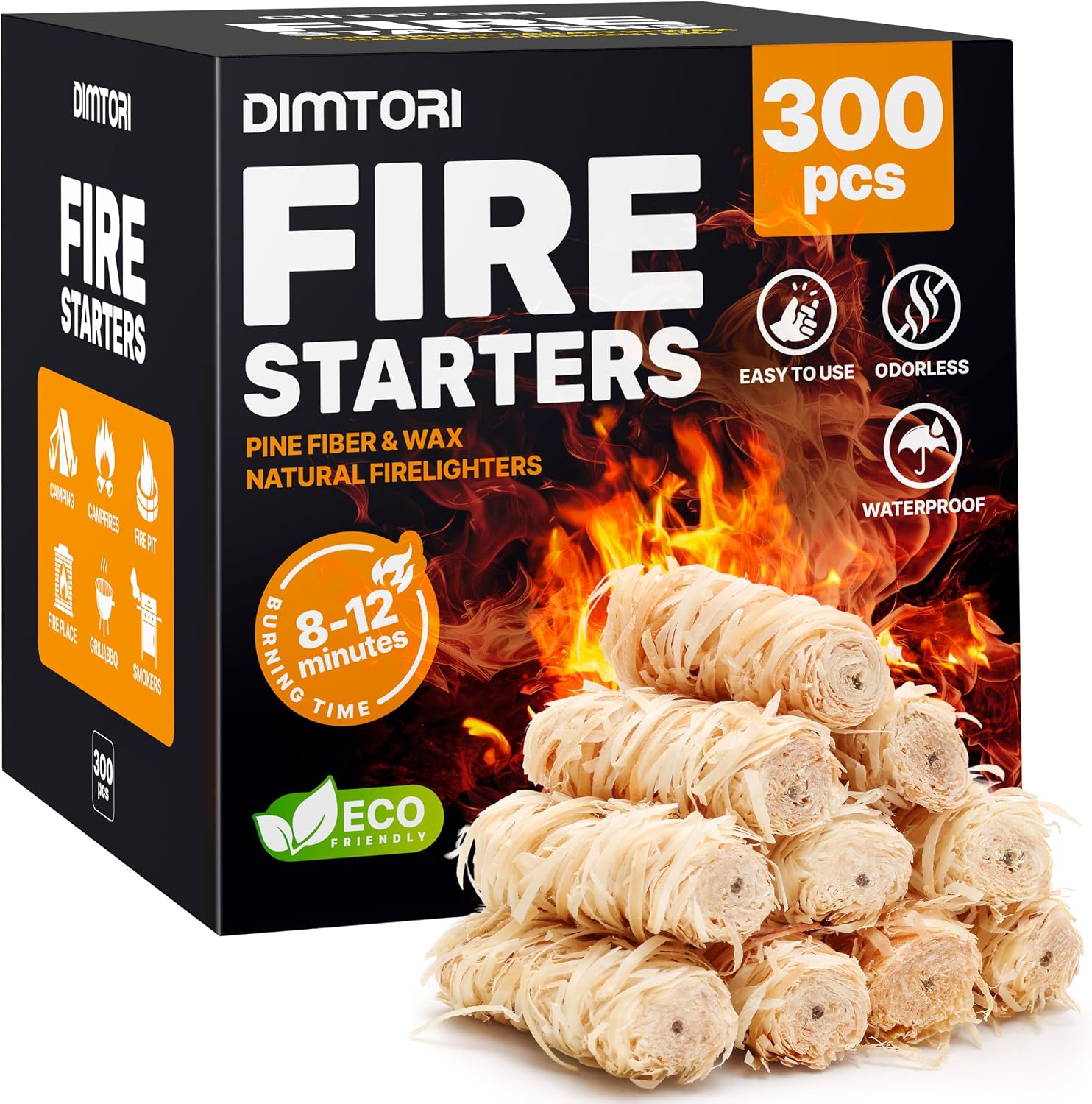 Detalle de DIMTORI 300-Piece Pine Wood Fire Starters, Odourless Pellets for Grills & Fireplaces