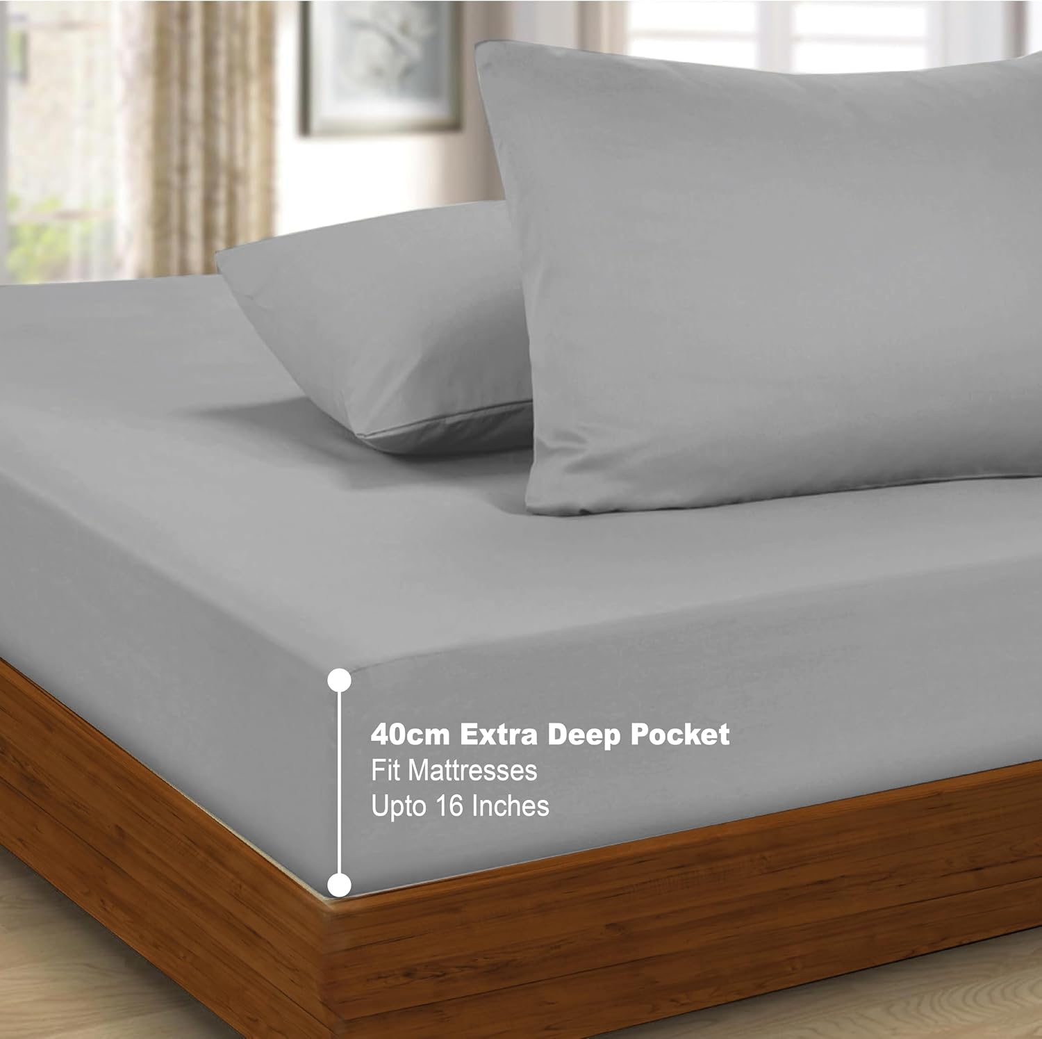 Detalle 2 de Funky Gadgets Double Fitted Sheets with Extra Deep Pocket, 16 Inch, 90 GSM Microfiber Grey (137 x 190 cm)