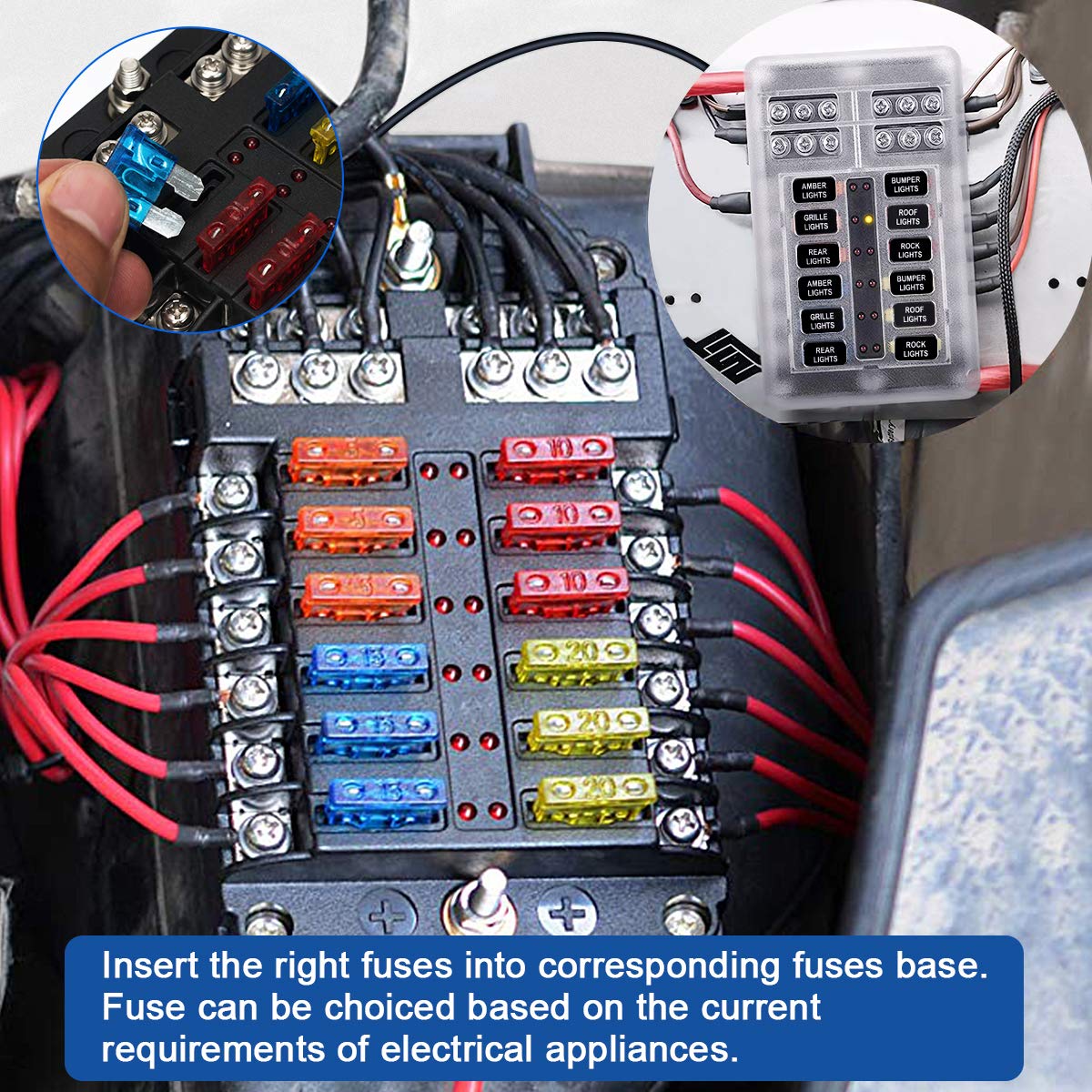 Thumbnail 2 de 12-Fach KFZ-Sicherungshalter KFZ 12V ATO Sicherungskasten mit LED-Anzeige & Schutzabdeckung (inkl. 24 Sicherungen)