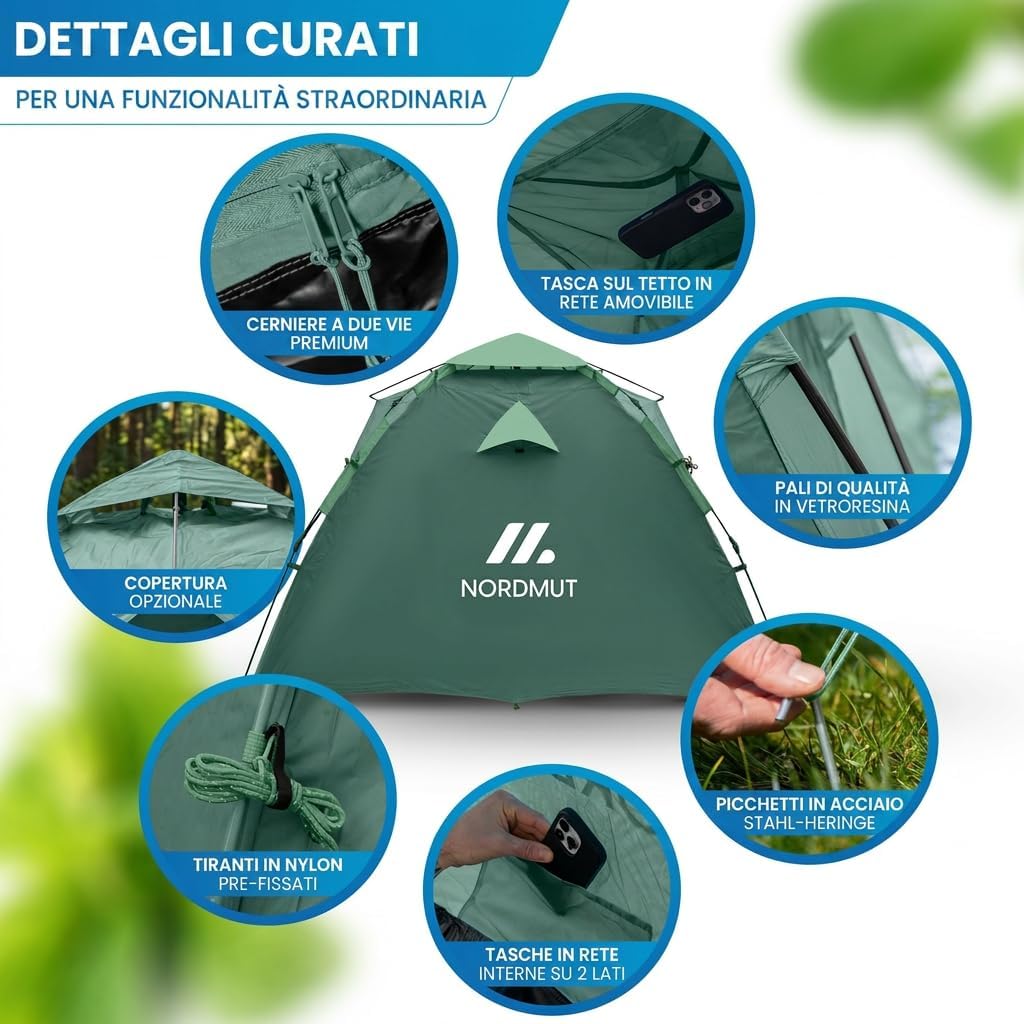 Thumbnail 3 de Nordmut Tenda Pop-Up 2-4 Persone – Montaggio Istantaneo, Impermeabile e Ventilata