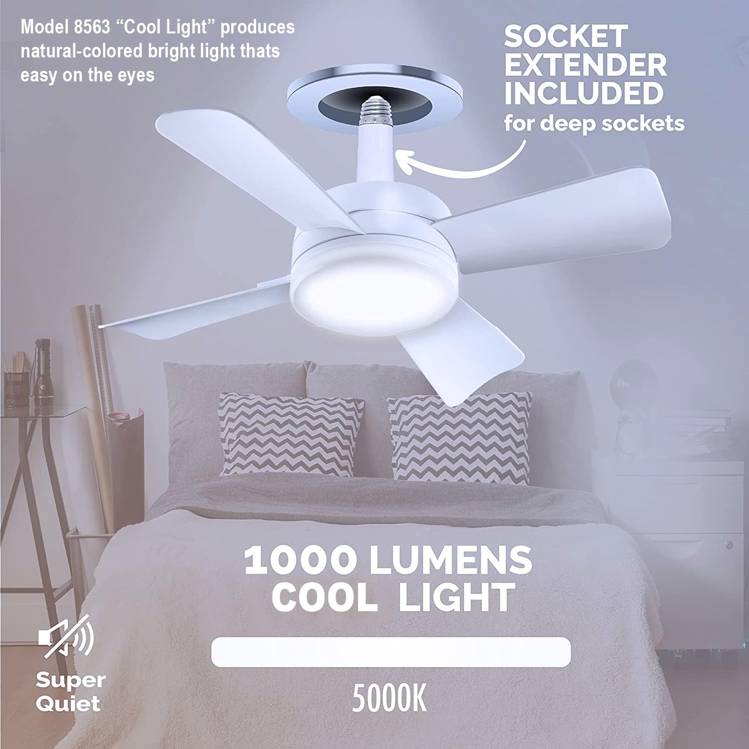 Thumbnail 2 de Bell+Howell Socket Breeze modern ceiling fan bulbs with LED lights, 10" LED E26/E27 screw base mini fan with remote
