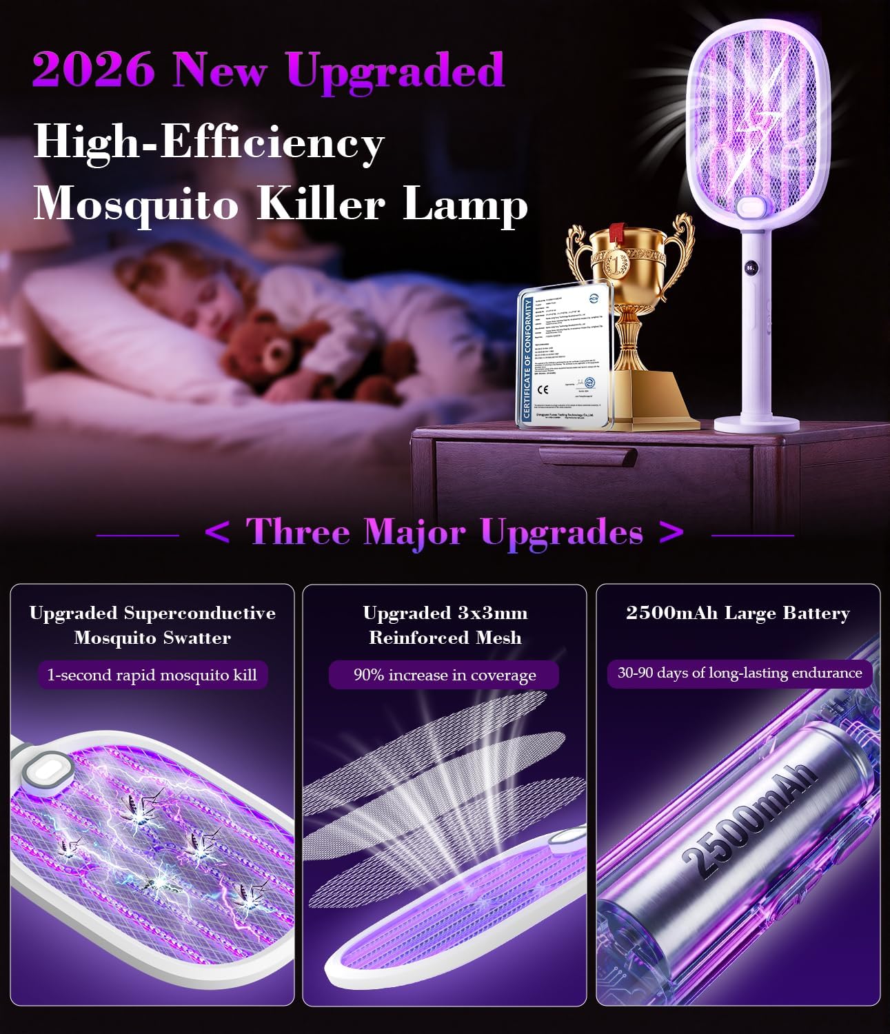 Detalle 2 de 4-in-1 New Upgrade Electric Fly Swatter – 4000V-1S Rapid Mosquito Killer