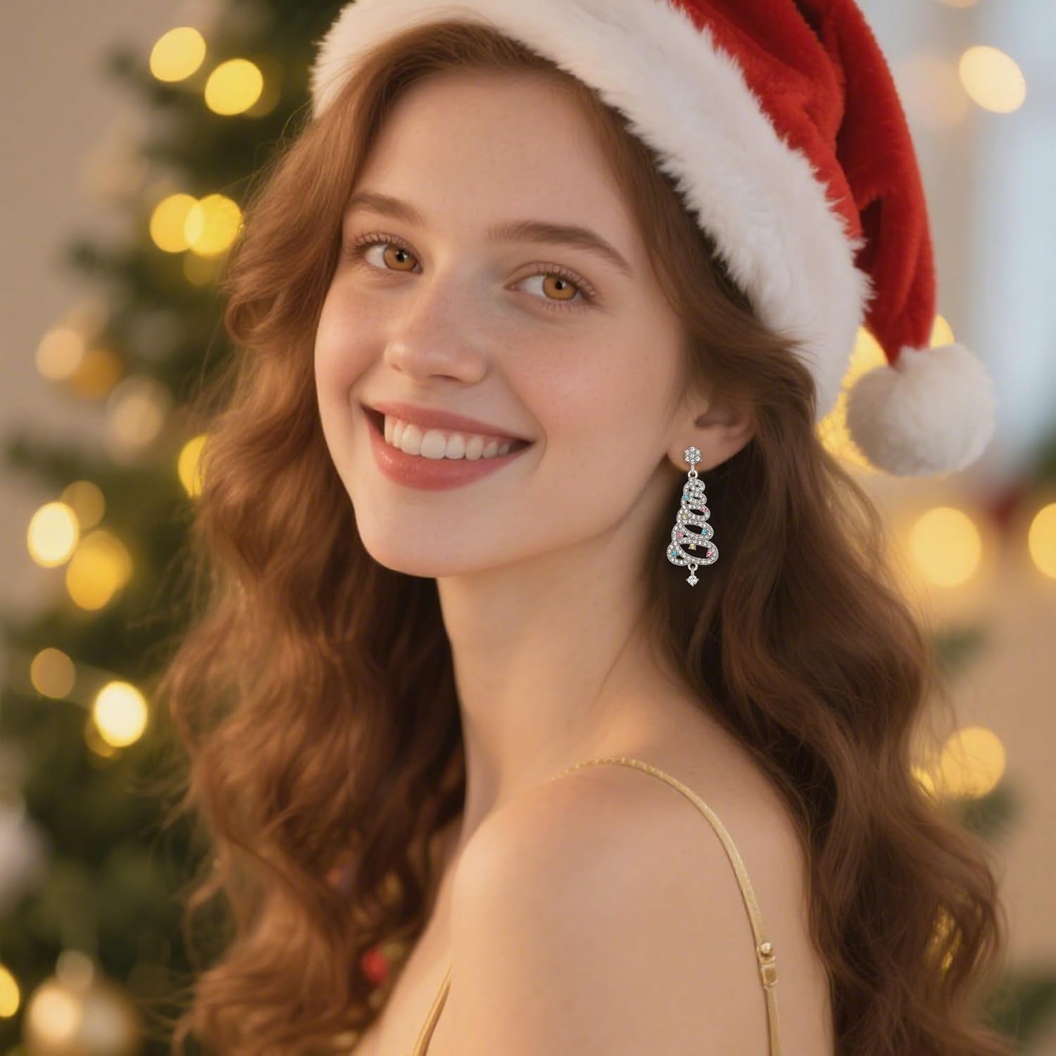 Thumbnail 2 de Clearine Femme boucles d’oreilles de Noël avec pendentif étoile/arbre – bijou délicat vintage pour fête et cadeau