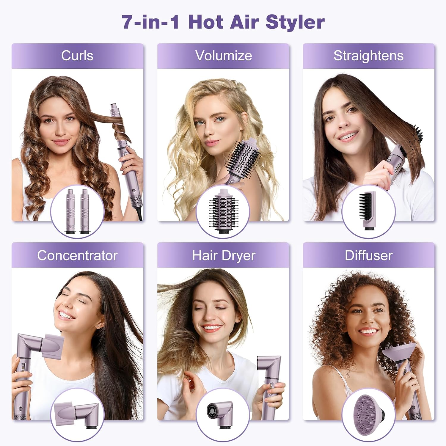 Detalle de 7MAGIC TD2301 7-in-1 Multi Hair Styler, Ionic, Auto-Wrap Curlers, Purple