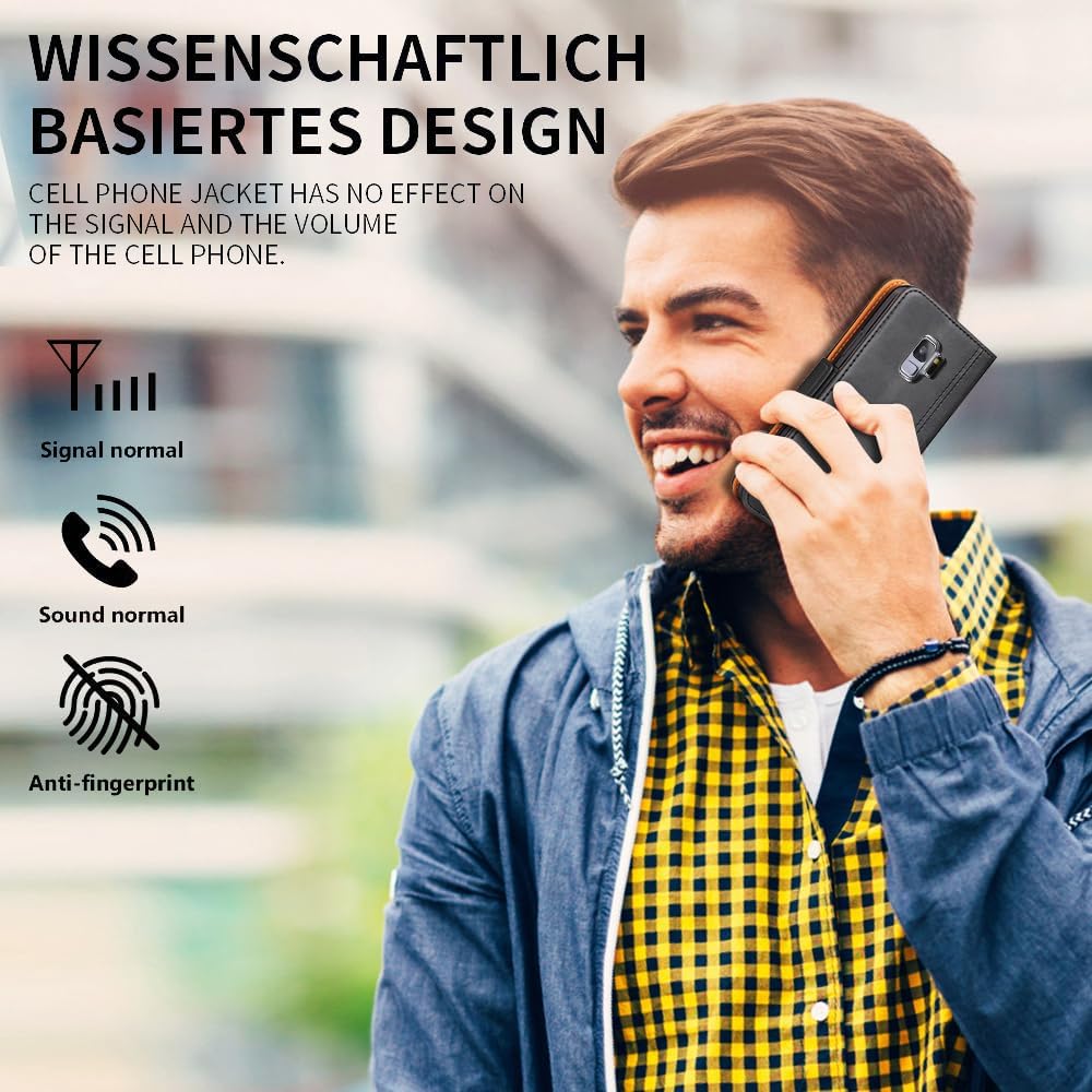 Thumbnail 6 de ROJIOJIO Handyhülle für Samsung Galaxy S9 – Leder Klapphülle mit Kartenfach, magnetischem Verschluss und Ständer in Schwarz