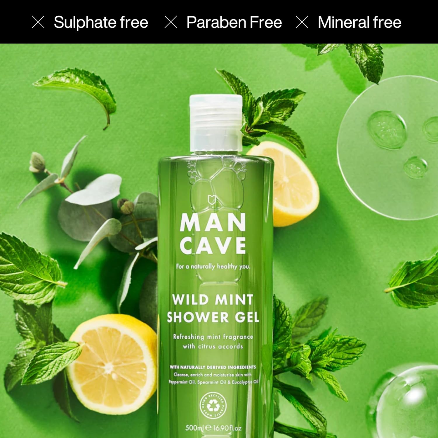 Thumbnail 6 de ManCave Coffret Cadeau Hommes – Lot Gel Douche 4x500 ml (Menthe, Citron et Chêne, Bois de Cèdre et Sel de Mer) – Vegan, Sans Sulfate, Made in England