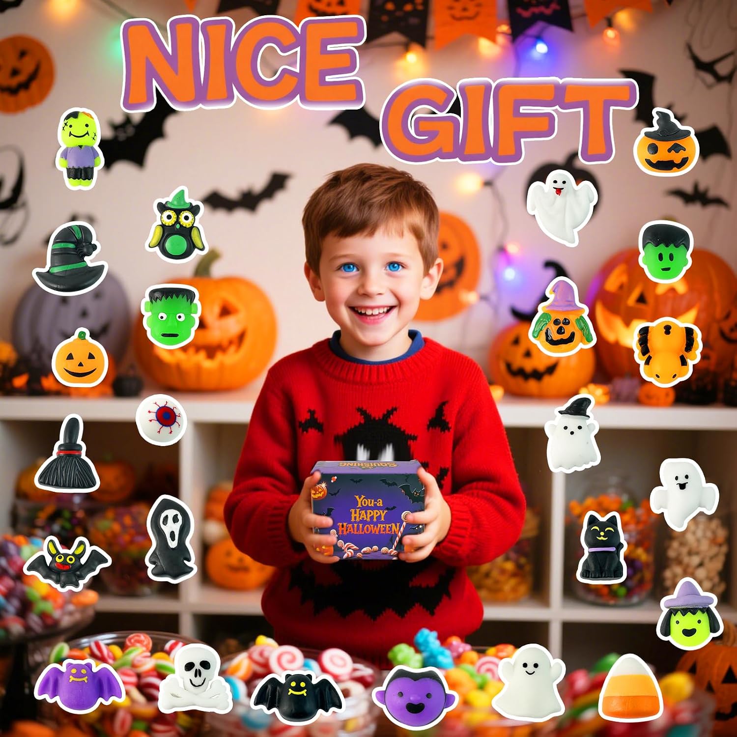 Detalle de DKJOAZ 24-Pack Halloween Mochi Squishy Toys with Cards, Non-Candy Party Favors
