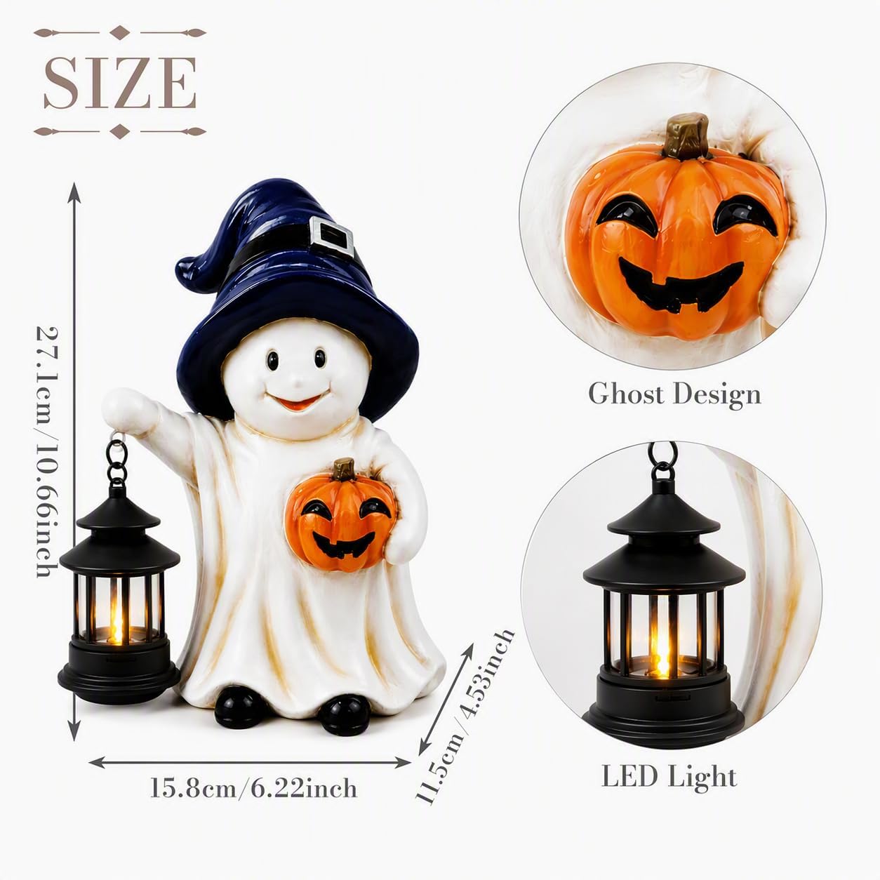 Thumbnail 1 de TERESA'S COLLECTIONS 10.6" Solar Halloween Ghost Statue with Lantern