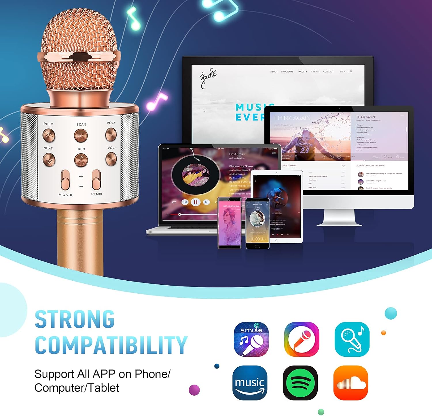 Detalle de Mikrofon Kinder – Bluetooth Karaoke Mikrofon als tragbares Geschenk für Kinder und Teenager