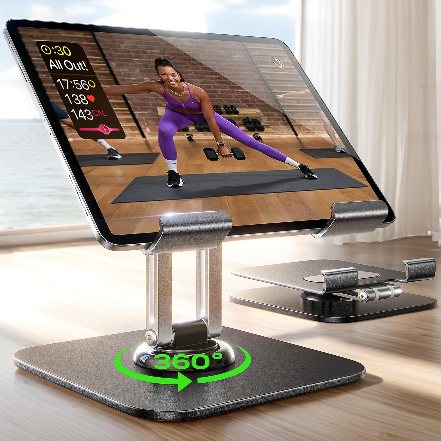 Detalle de LISEN Tablet Stand Holder for iPad (4.7–12.9 in) – All-Metal Desk Stand with 360° Rotation