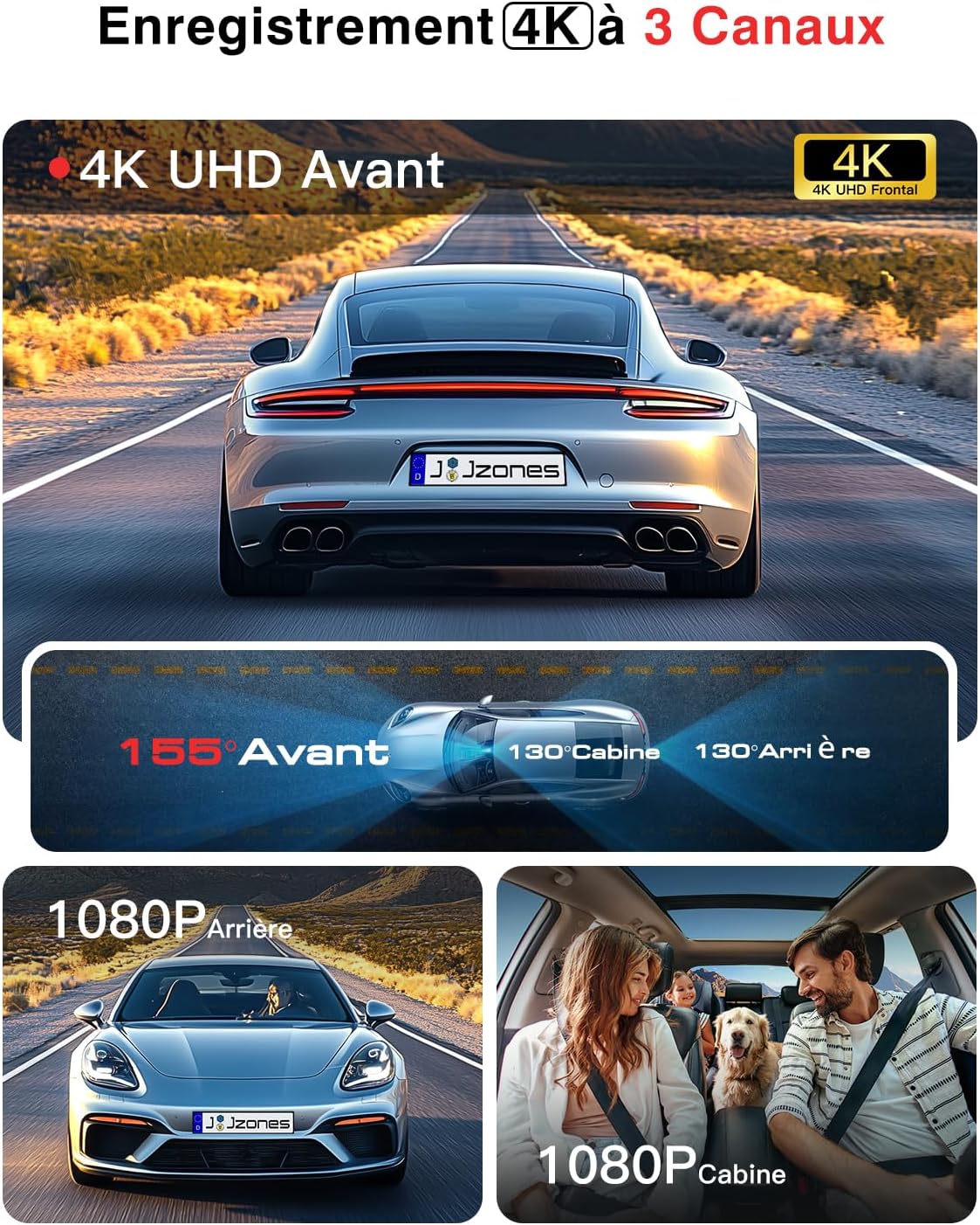 Detalle 2 de Jzones Dashcam 3 Canaux 4K