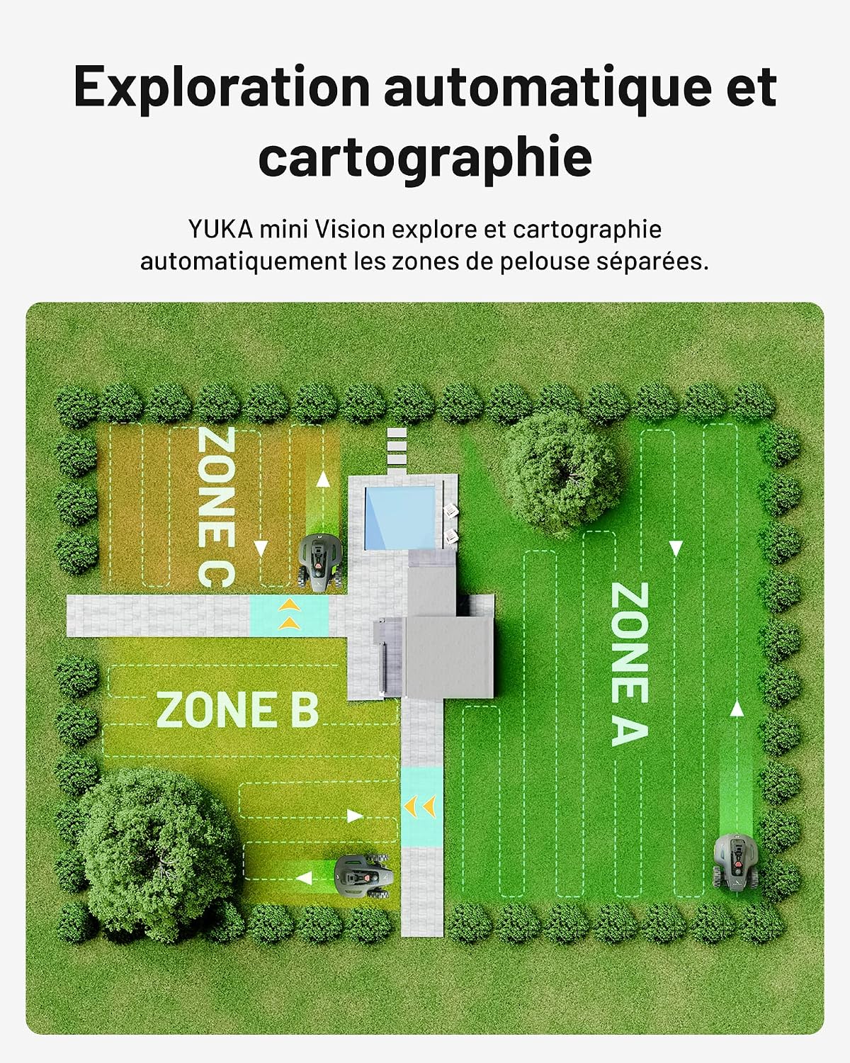 Detalle de Mammotion YUKA Mini Vision : robot tondeuse sans RTK ni câbles, navigation Vision et triple caméra