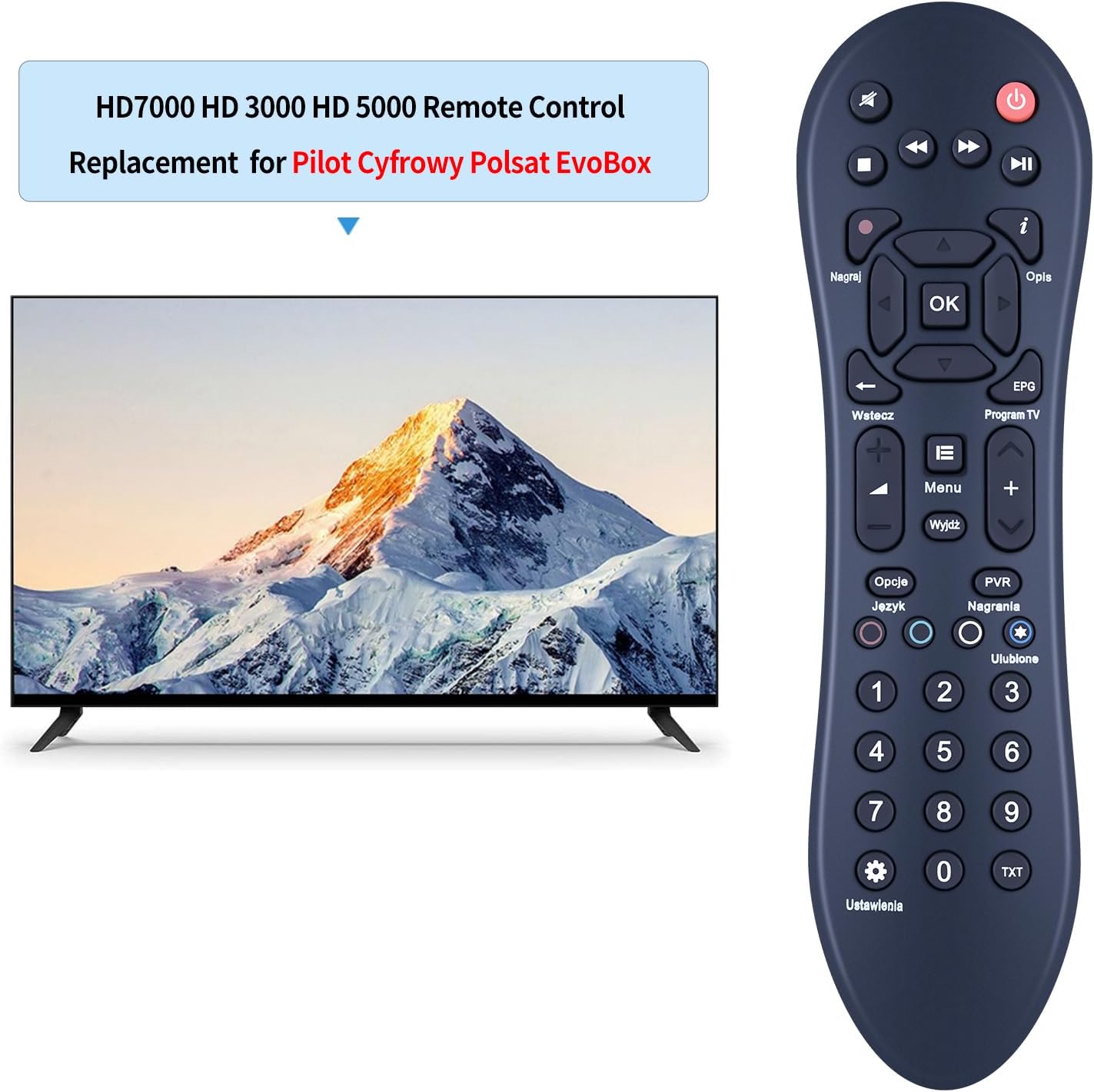 Detalle 2 de TCNOUMT Replacement Remote for Pilot Cyfrowy Polsat EvoBox HD7000/HD3000/HD5000/HD2000/HD6000/HD1000