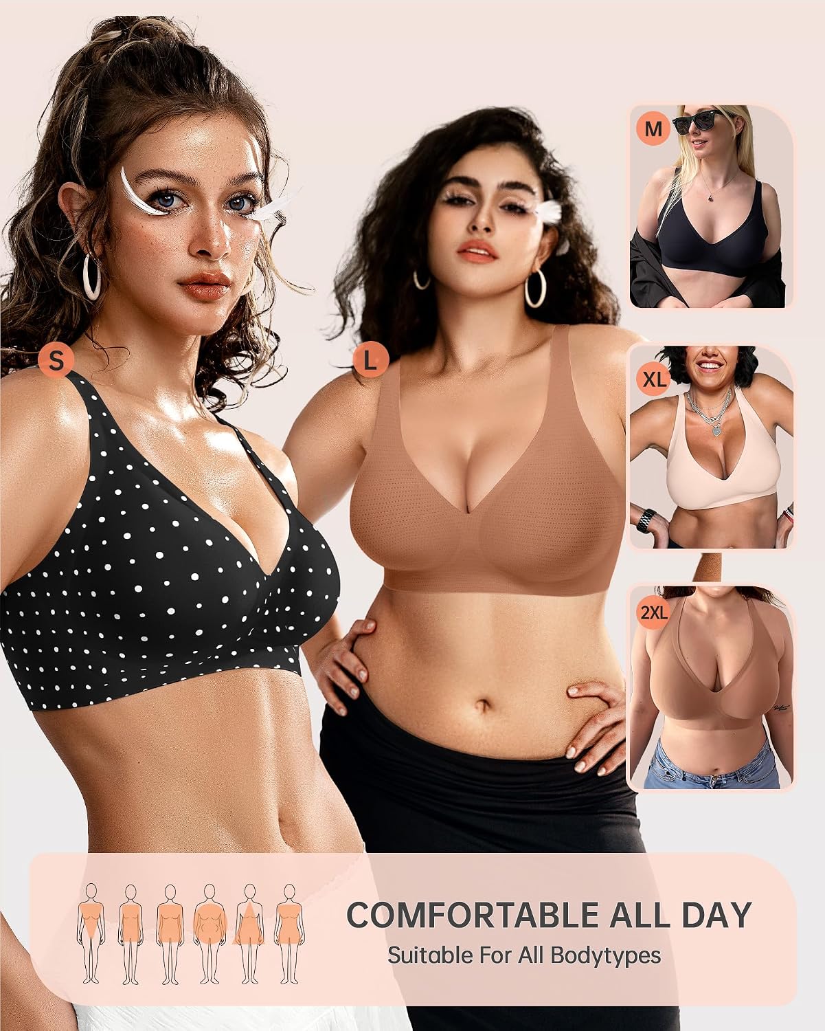 Detalle de OEAK Deep V Wireless Bra for Women — Comfortable, Seamless, Padded, No-Wire
