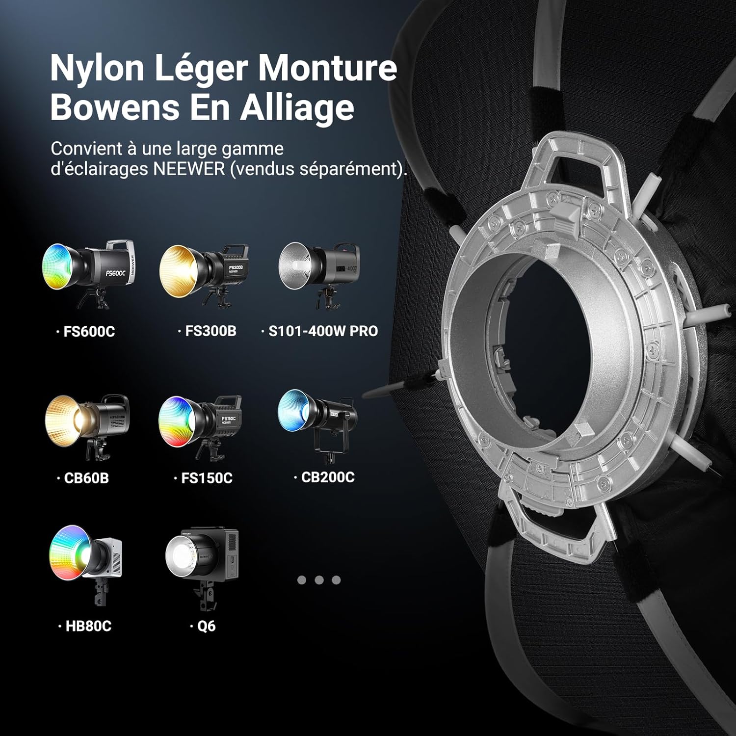 Detalle 2 de NEEWER Basics Boîte à lumière octogonale avec support Bowens (17,7 pouces) et kit de grille