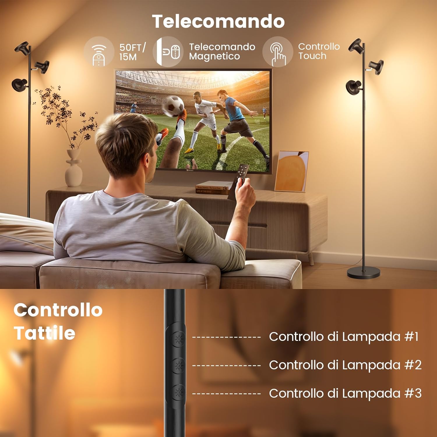 Thumbnail 3 de SIBRILLE Lampada da Terra Salotto 36W con telecomando, 3 luci e dimmer 2700K–6500K