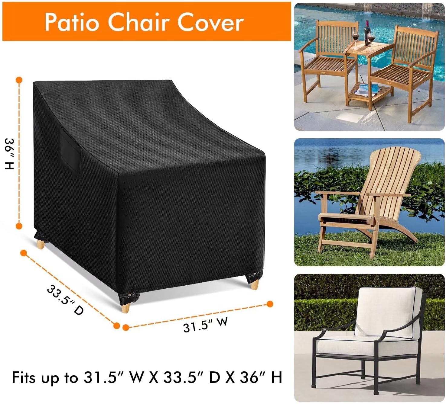 Detalle 2 de WLEAFJ Patio Swivel Chair Covers, 2-Pack, Black Oxford, 31.5" x 33.5" x 36