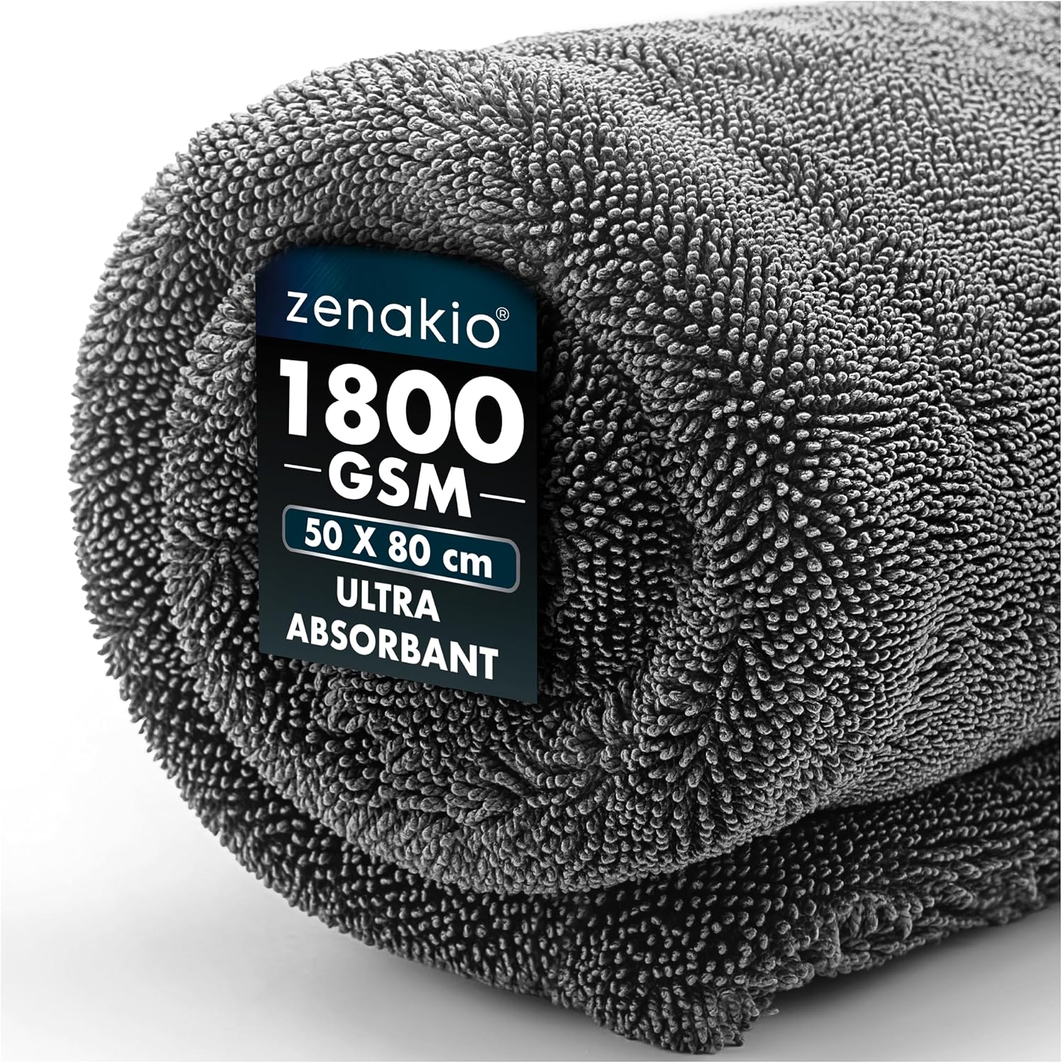 ZENAKIO Chiffon Microfibre Voiture Séchage XXL 50x80 cm – 1800 GSM, Sans Trace