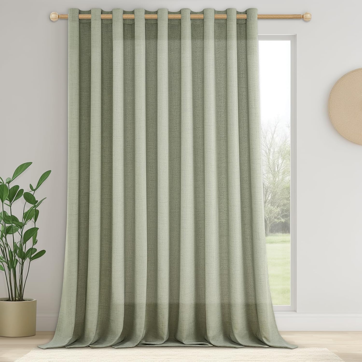 Detalle de CUTEWIND Gardinen Leinen Salbeigrün Halbtransparent 300×240 cm