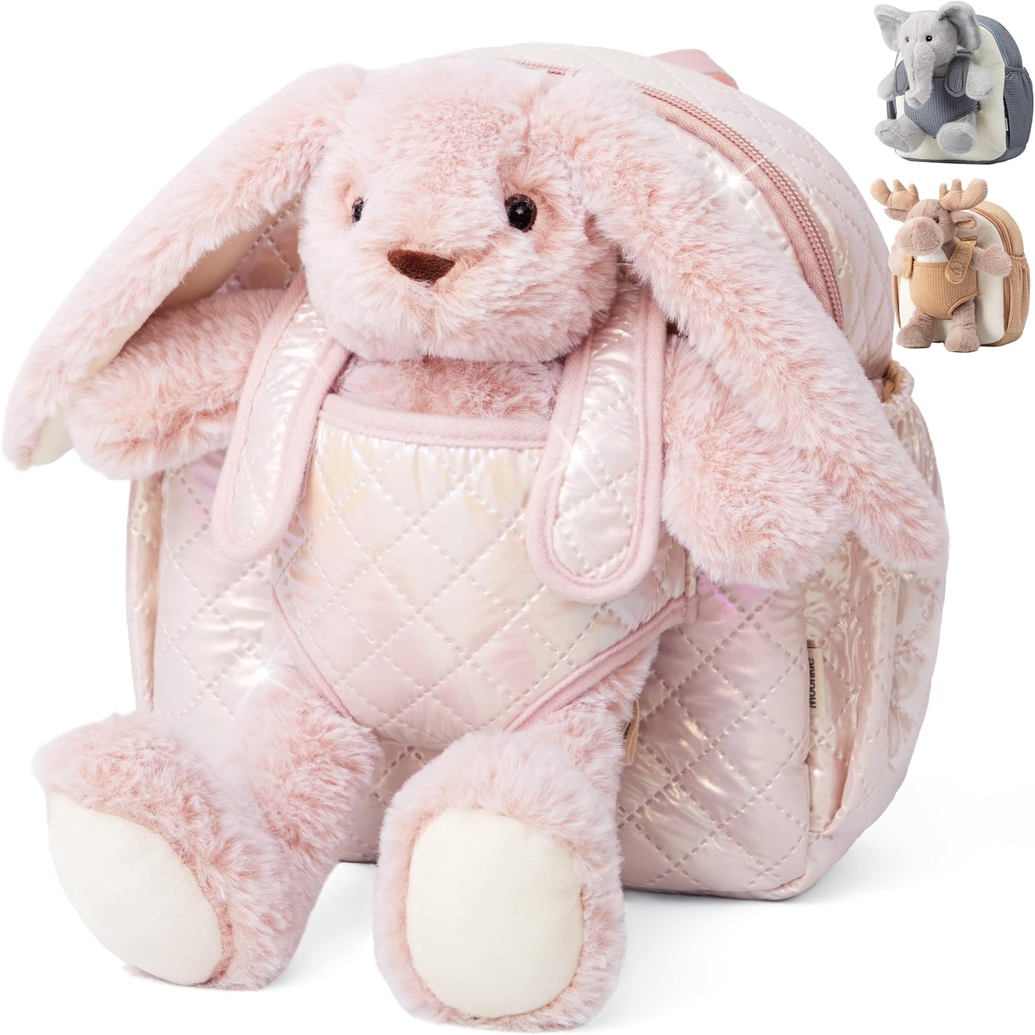 Detalle de Moonkie Hug & Go™ Bunny Toddler Backpack (Soft Plush Bag with Detachable Toy) for Girls Ages 2–4