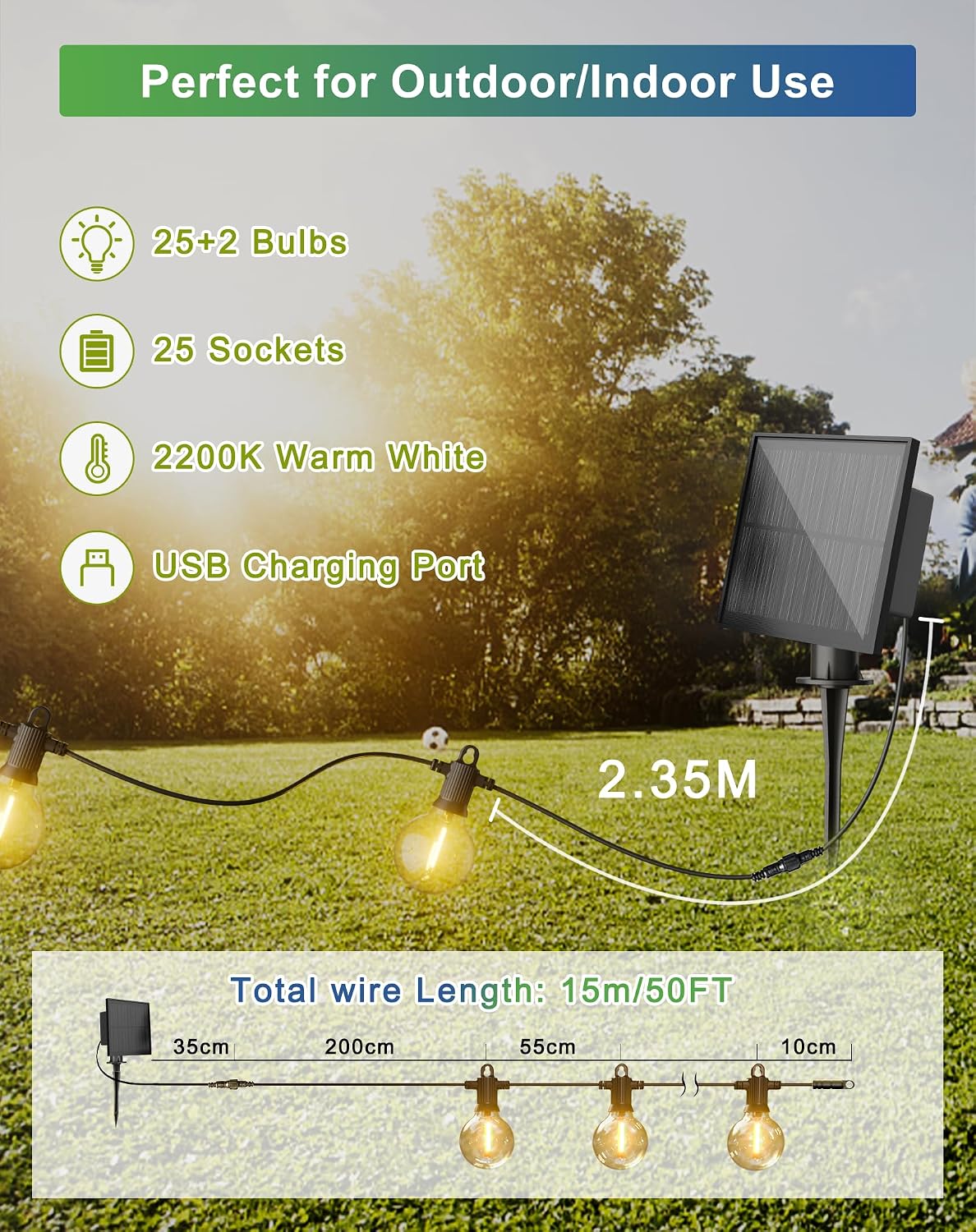 Detalle 1 de Zuske Solar Festoon Lights 15m 25 LED