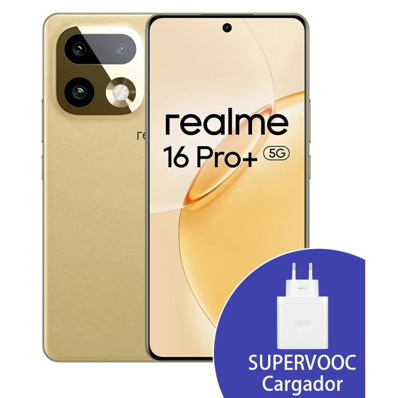 Detalle de Realme 16 Pro Plus 5G 12GB/512GB, 6.8" Dorado: carga ultrarrápida de 80W y cámara de 200 MP