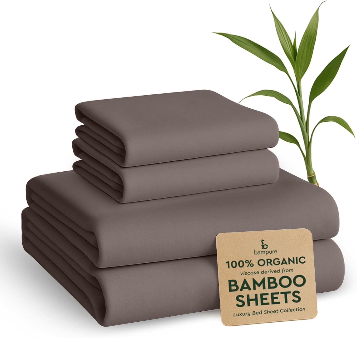Detalle de BAMPURE Queen Bamboo-Viscose Sheet Set, Stone Grey, 16-Inch Deep Pocket