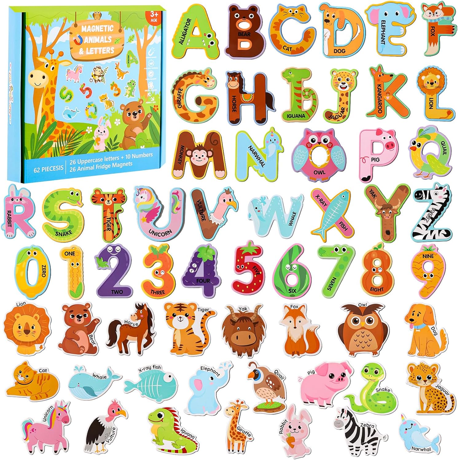 Detalle de 52Pcs Kids Fridge Magnets Set: Animal & Alphabet Letters ( Toddlers 3-5 )