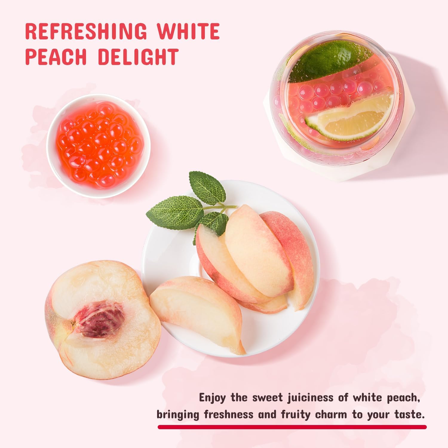 Detalle de Soeos Peach Popping Boba, 550 g, Juice-Filled Pearls for Drinks and Desserts