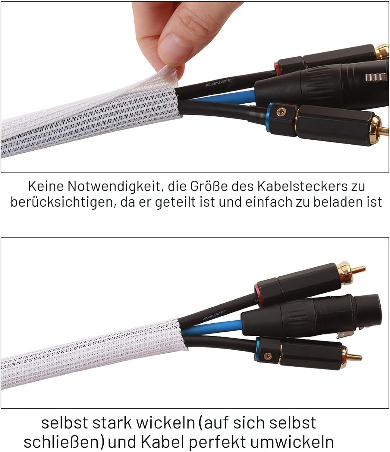 Detalle 2 de Alex Tech selbstschließender Kabelschlauch 25 mm, 7,7 m (weiß) – zuschneidbarer Kabelmantel zum Schutz von Leitungen
