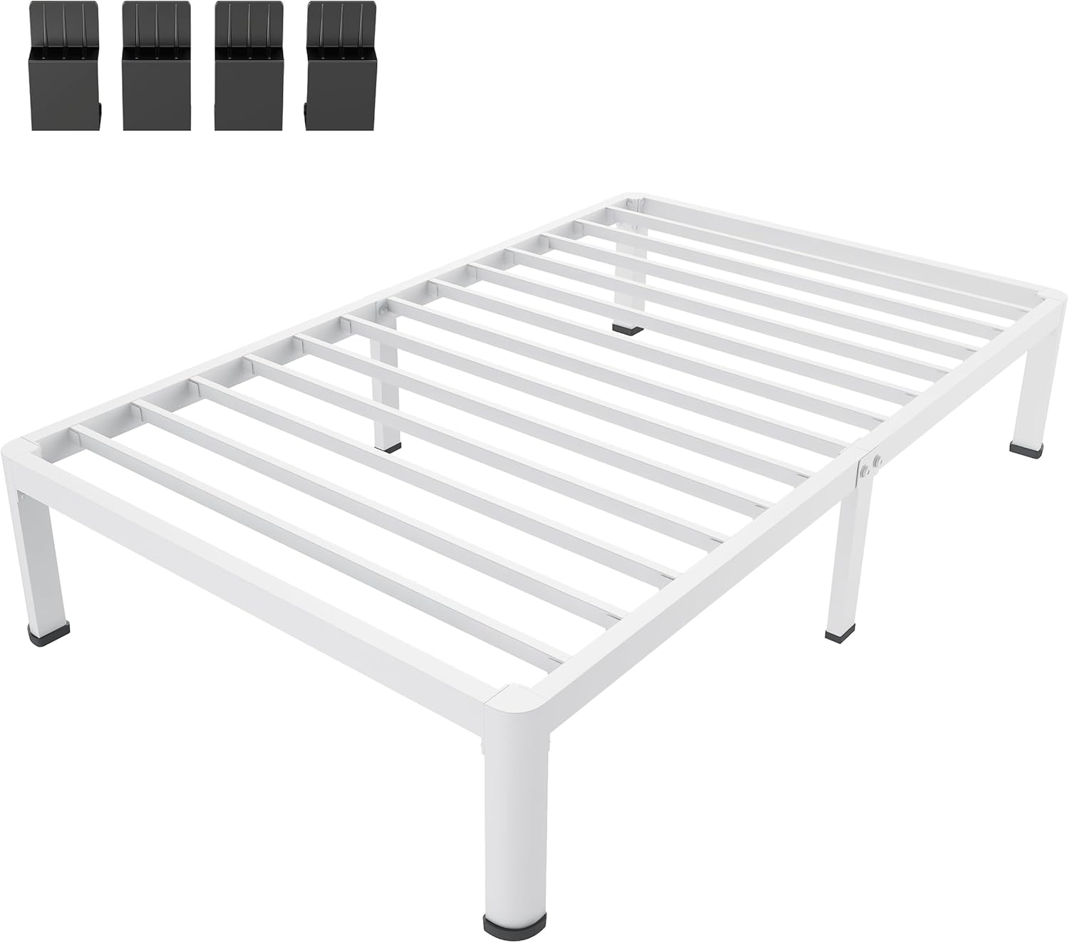 Thumbnail 6 de MAF 18 Inch Twin Bed Frame White with Round Corner Legs and Heavy-Duty Slats