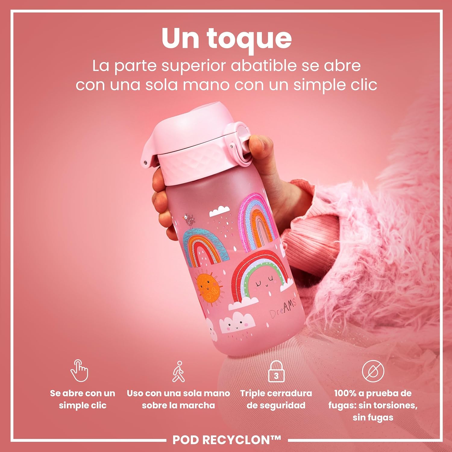 Detalle de ion8 Botella Infantil 350ml a prueba de fugas 🌈