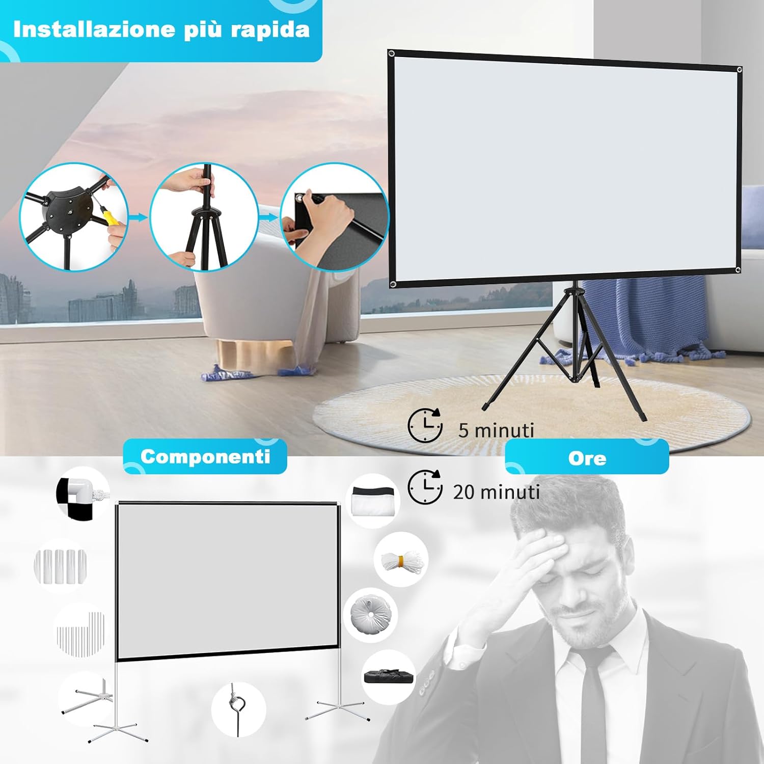 Thumbnail 3 de VISULAPEX 80" ALR: schermo per proiettore su treppiede 16:9 con telo grigio