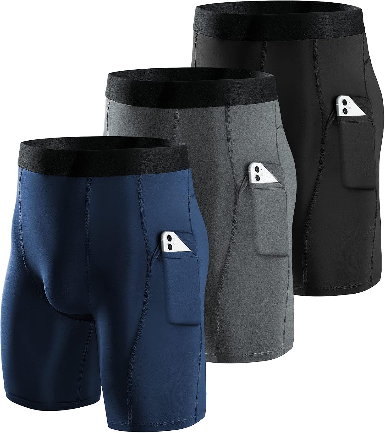 Detalle de Niksa 1 or 3 Pack Mens Compression Shorts – Base Layer Running Shorts with Phone Pockets
