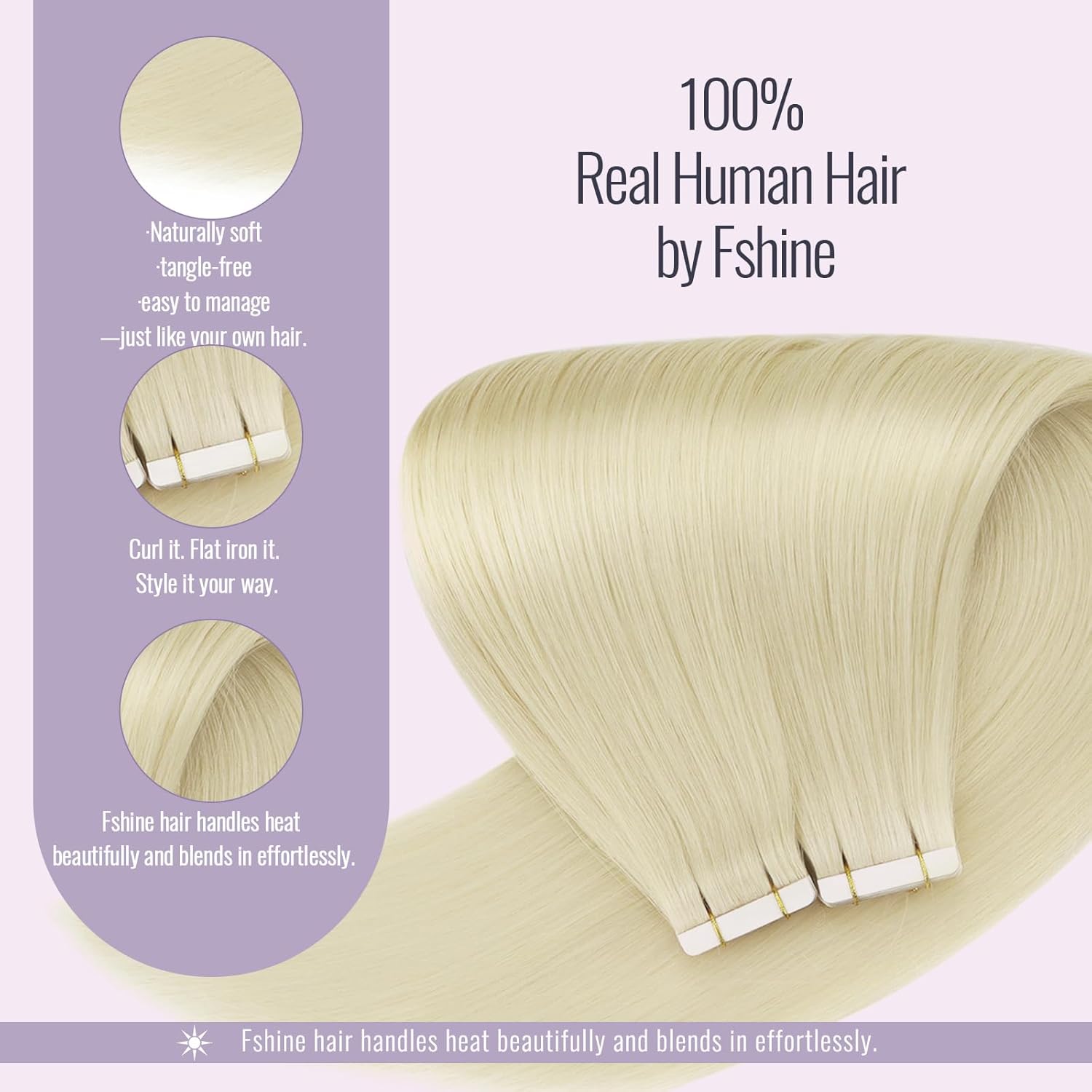 Thumbnail 3 de fshine Unsichtbare Tape-in Extensions aus Echthaar (Weissblond, 35 cm) – 20 Strähnen, 50 g, Farbe 1000