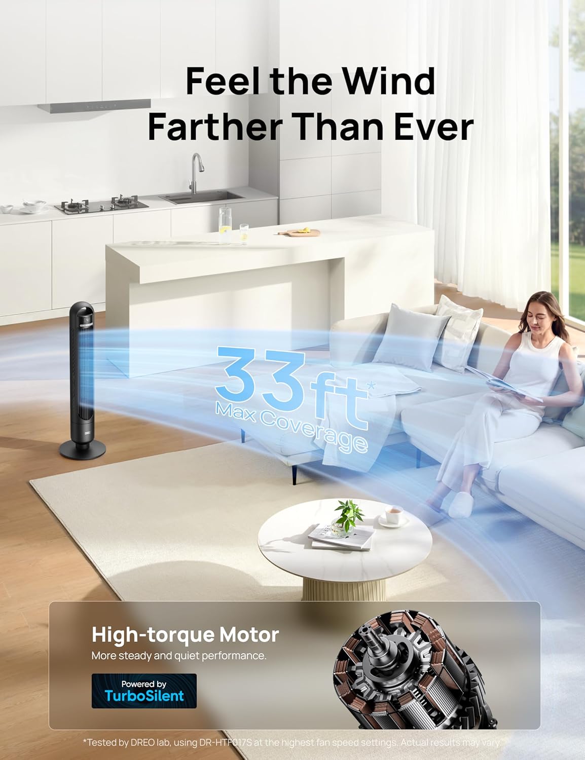 Thumbnail 3 de DREO Smart Tower Fan for Bedroom & Home – 26ft/s Airflow, 33ft Coverage, 12H App Timer