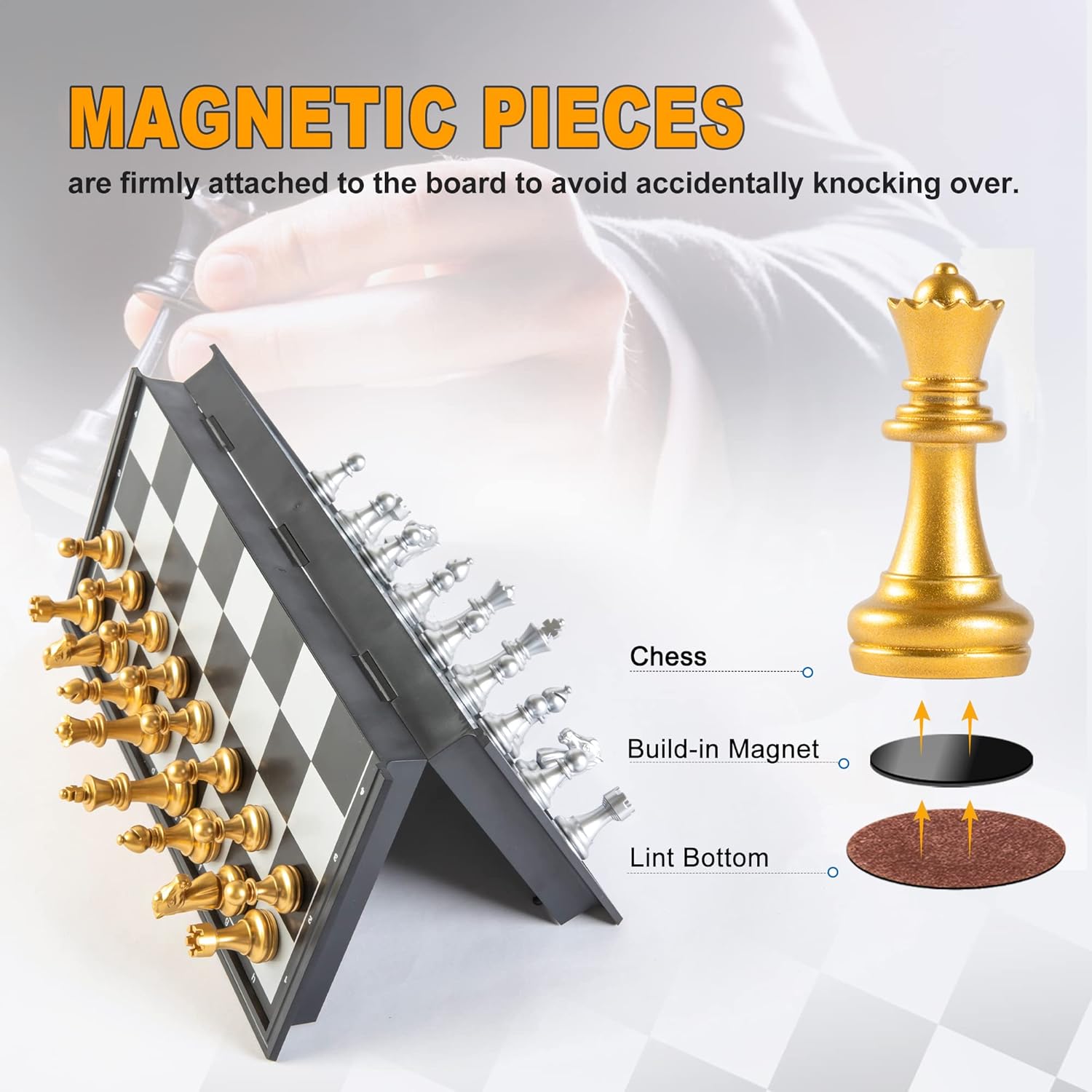 Thumbnail 1 de Snocyo Magnetic Folding Chess Board Set (Glod/Silver): Portable, Quiet & Kid‑friendly Strategy Game