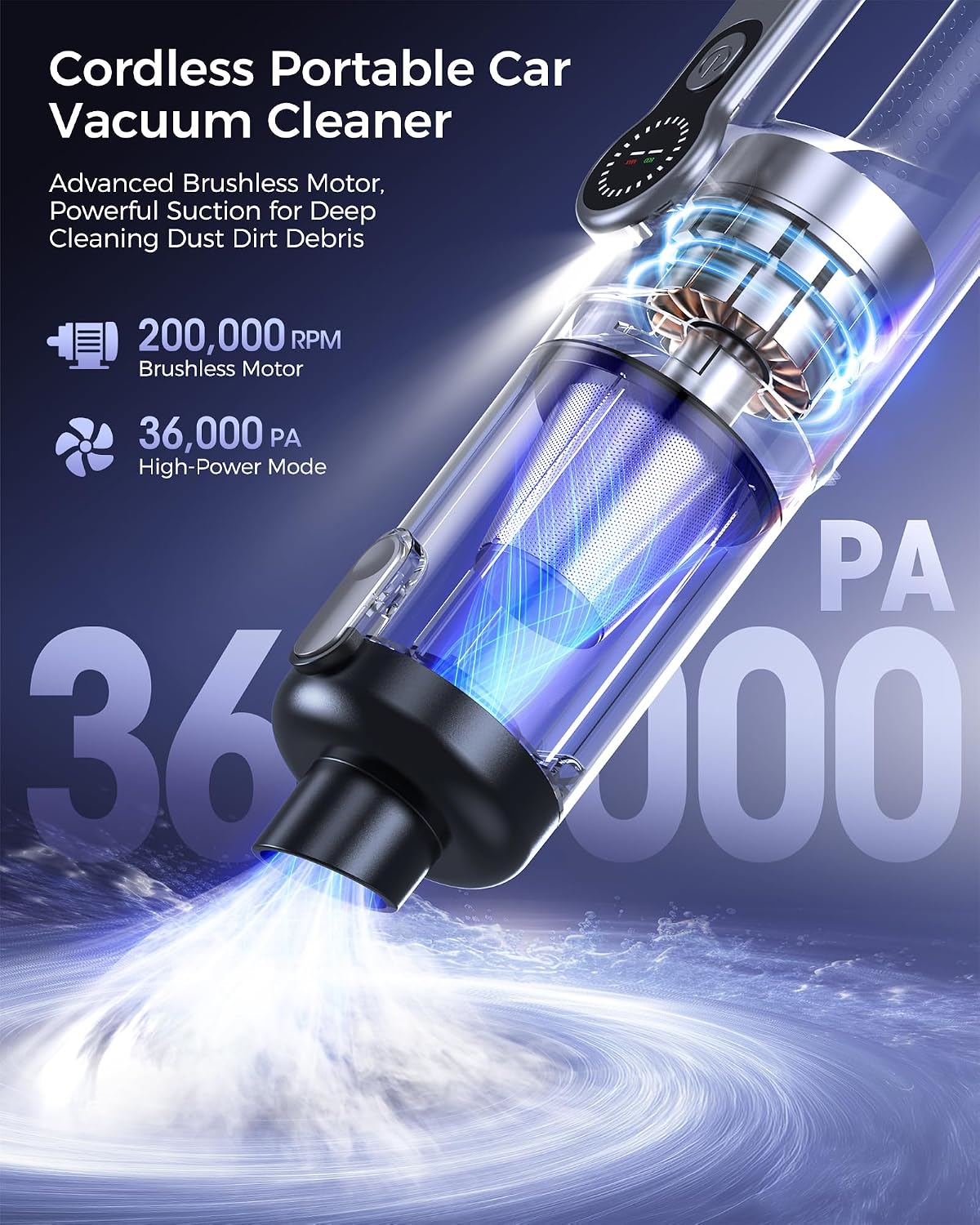 Detalle de FAOGO WX22-Ultra Cordless Handheld Vacuum and Blower, 36,000 Pa, HEPA, LED