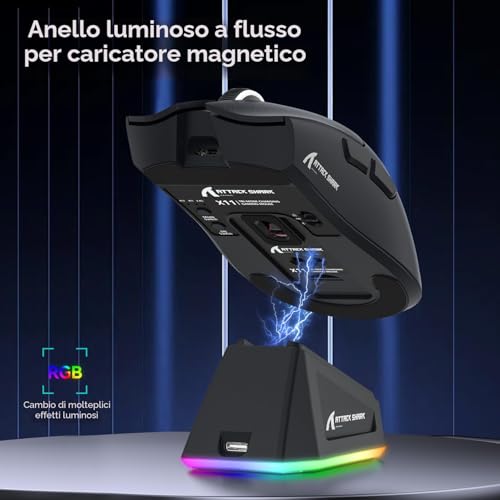 Thumbnail 3 de Attack Shark X11: mouse da gaming con dock magnetico, sensore PixArt PAW3311 e connettività 3 in 1